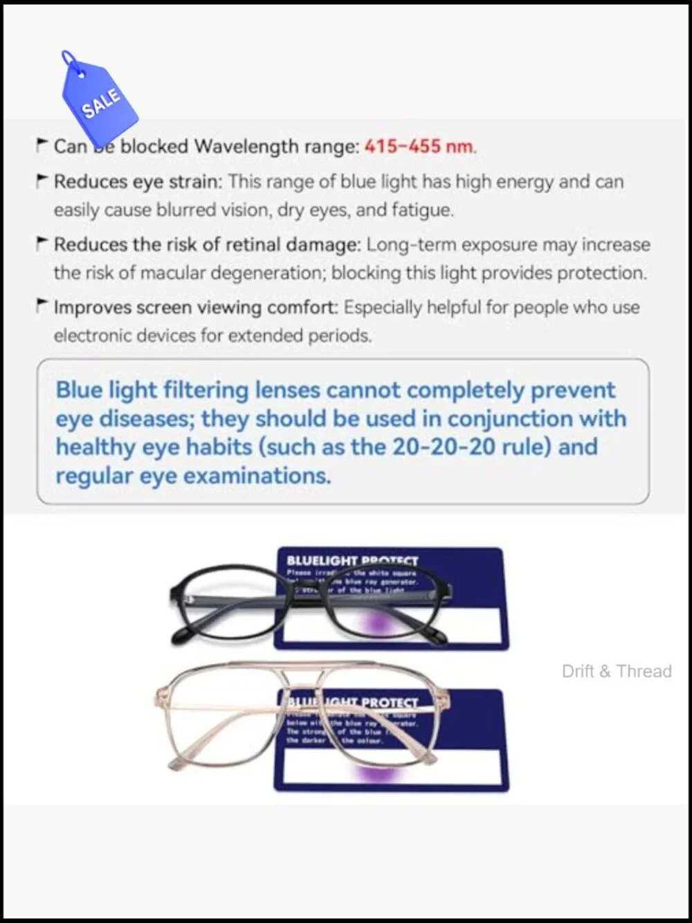 Oversized Aviator Blue Light Blocking Glasses for Women Men TR90 Frame Anti Eye